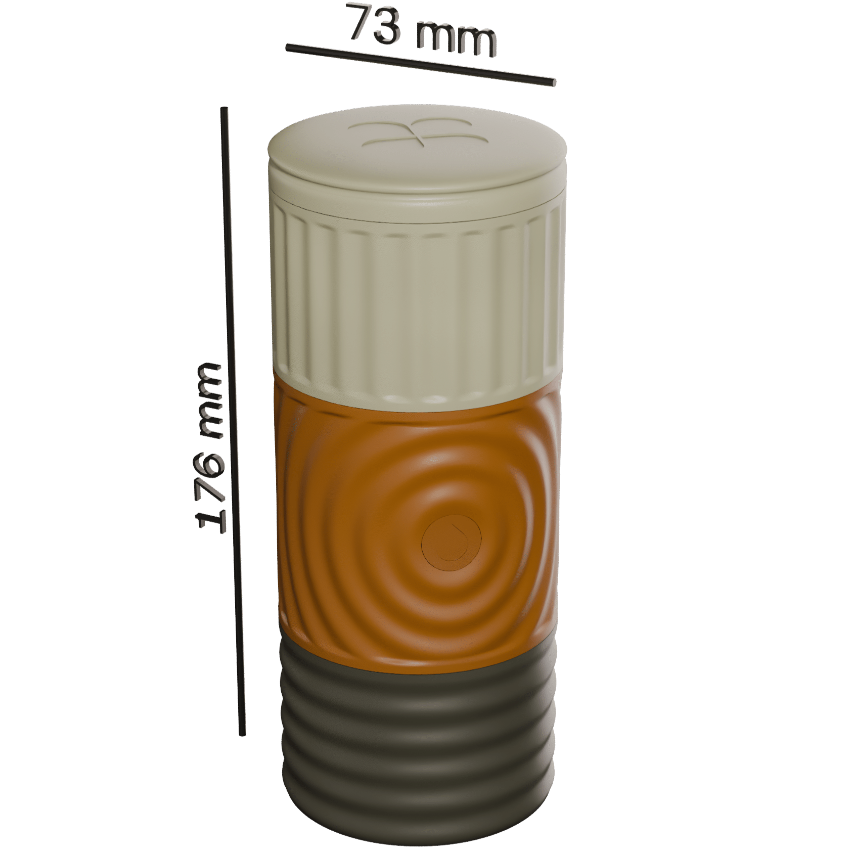 Briù dimensions: 73 mm diameter, 176 mm height